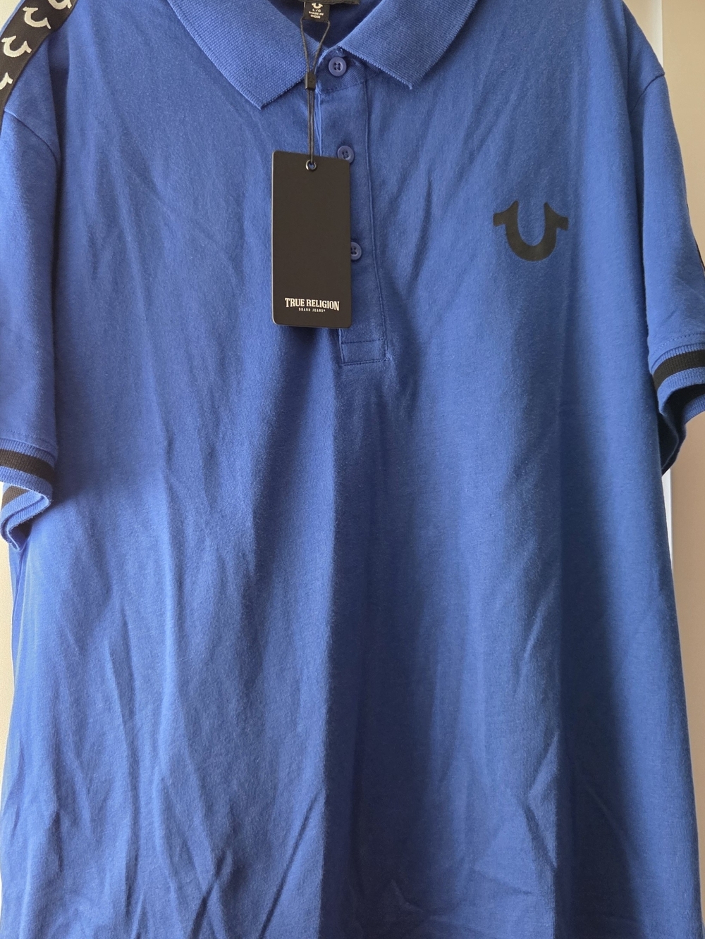 True Religion Men's Blue Polo with Black Logo